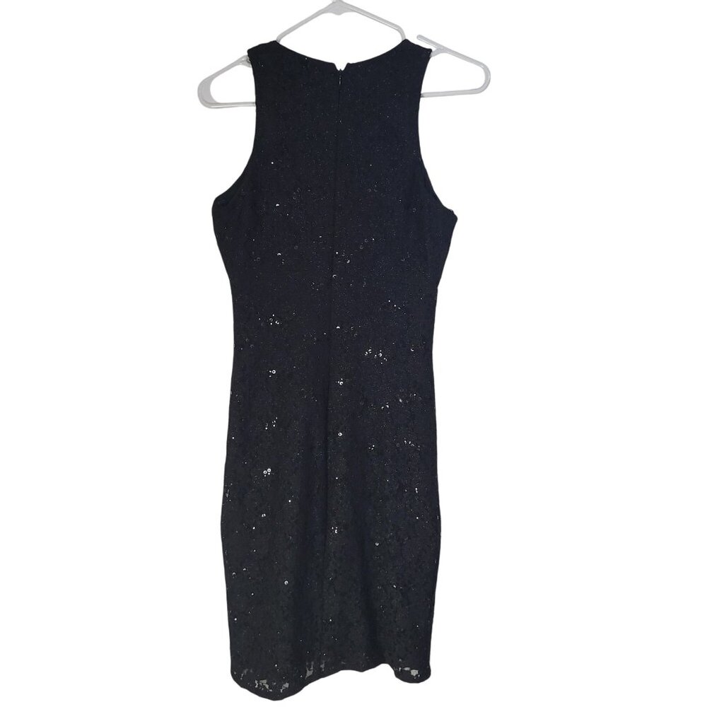 NIGHTWAY Womens SZ 4 Lace Sequin Sleeveless Little Black Dress Prom Cocktail Got - Picture 3 of 11